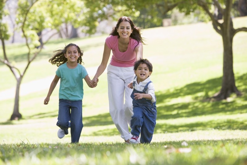 Mom and Kids Playing