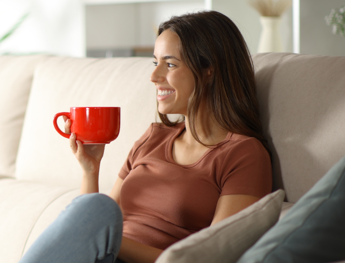 Female model drinking coffee